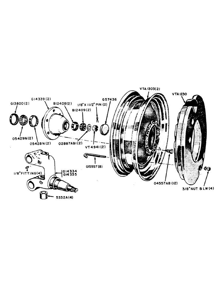 Схема запчастей Case IH 400B-SERIES - (133B) - FRONT WHEEL, HUB AND SPINDLE, HEAVY DUTY, UTILITY TRACTORS (06) - POWER TRAIN