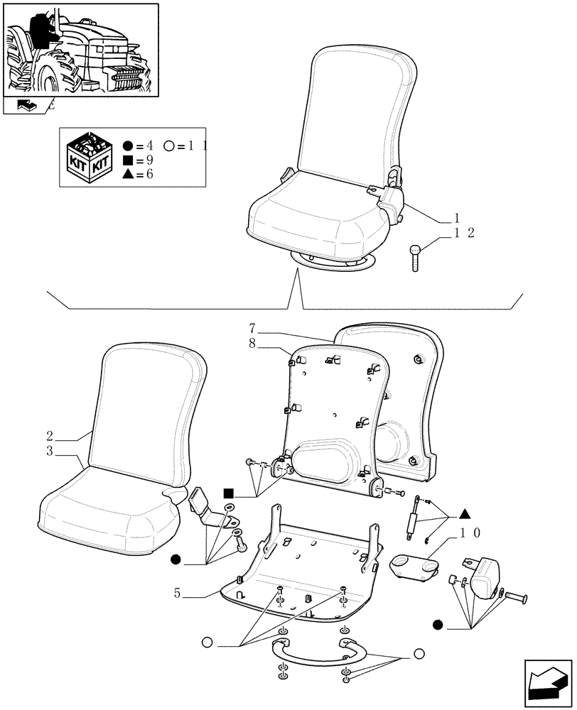 Схема запчастей Case IH PUMA 140 - (1.93.3/01) - PASSENGER SEAT (VAR.330719) (10) - OPERATORS PLATFORM/CAB