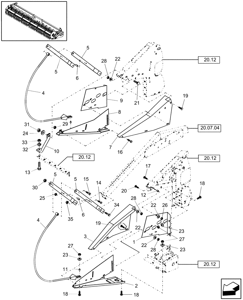 Схема запчастей Case IH 2020 - (20.13.01) - DIVIDER, LOOP, 20 FT (58) - ATTACHMENTS/HEADERS