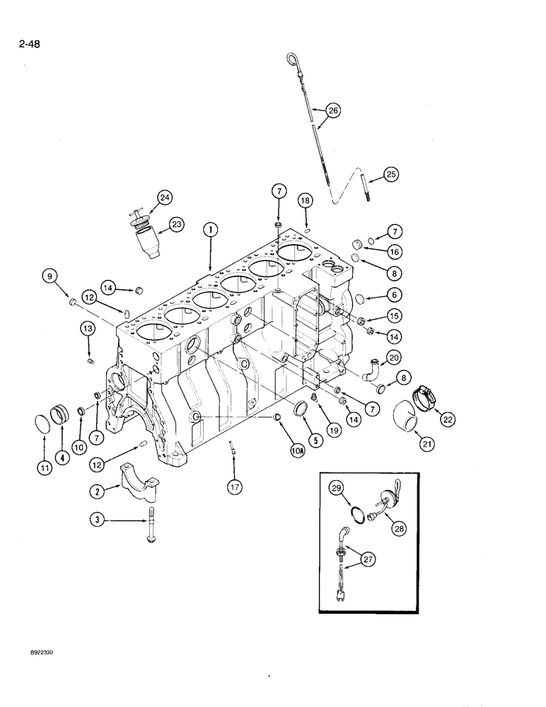 Схема запчастей Case IH 9230 - (2-048) - CYLINDER BLOCK, 6TA-830 ENGINE, 9230 TRACTOR ONLY, ENGINE SERIAL NO. 44706126 & AFTER (02) - ENGINE