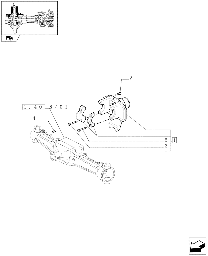 Схема запчастей Case IH PUMA 140 - (1.40. 8/05[01A]) - (CL.3) SUSPENDED FRONT AXLE WITH DOG CLUTCH AND STEERING SENSOR - SUPPORT - D5954 (VAR.330414) (04) - FRONT AXLE & STEERING