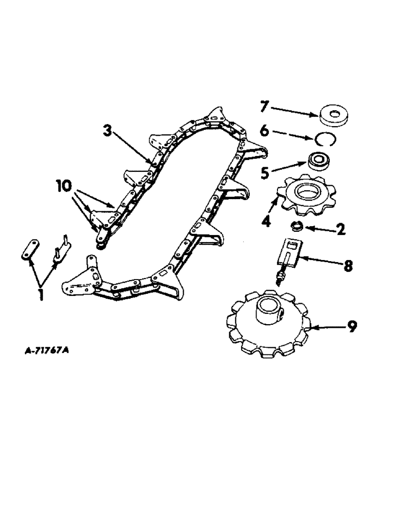 Схема запчастей Case IH 55 - (B-57) - ROW CROP UNIT (ONE-ROW) - LOWER GATHERER CHAIN (58) - ATTACHMENTS/HEADERS