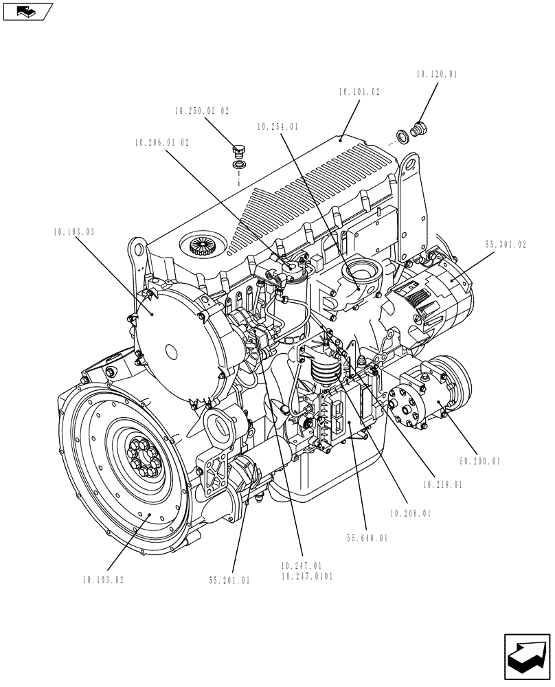 Схема запчастей Case IH F2CFZ613A E016 - (10.000.01[02]) - ENGINE (5801468683) (10) - ENGINE