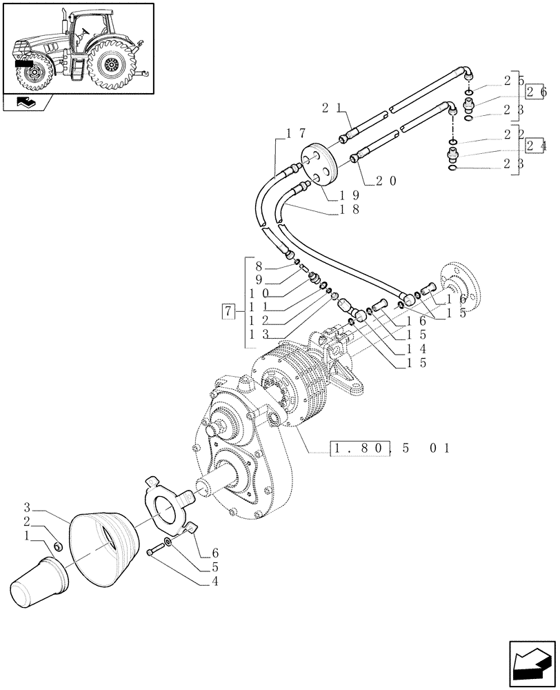 Схема запчастей Case IH MAXXUM 140 - (1.80.5[03]) - INTEGRATED FRONT HPL WITH PTO - GUARDS AND PIPES (VAR.333648-334648-335648) (07) - HYDRAULIC SYSTEM