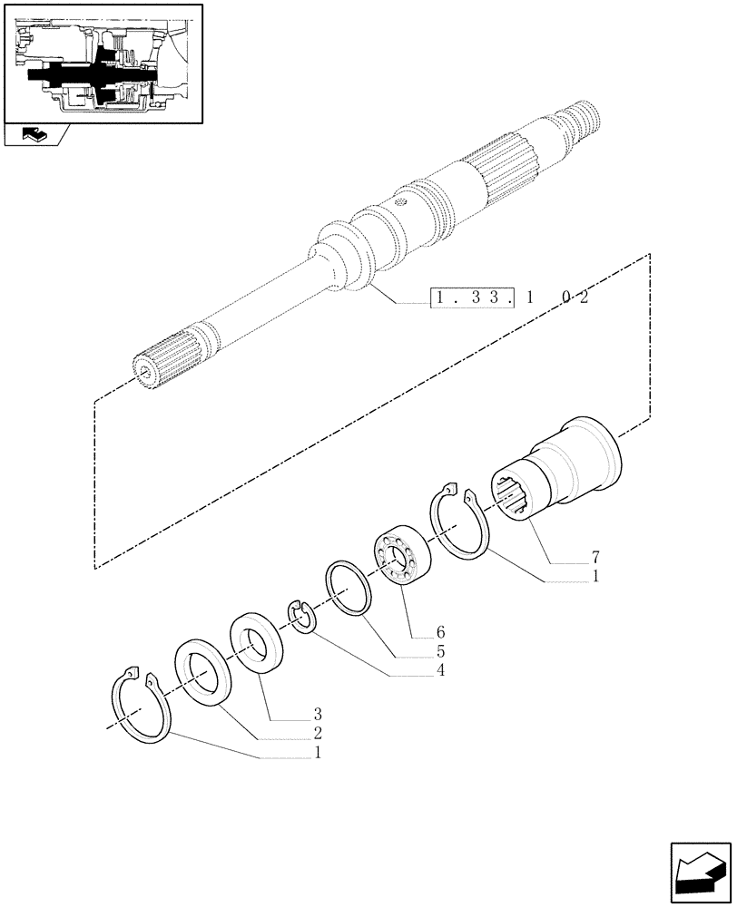 Схема запчастей Case IH MAXXUM 110 - (1.33.1[01]) - FOUR WHEEL DRIVE - REAR AXLE - SPLINED BUSHING AND RELATED PARTS (04) - FRONT AXLE & STEERING