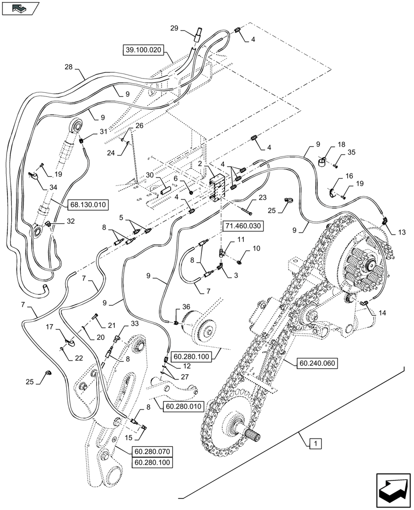 Схема запчастей Case IH LB334P - (71.460.080) - CENTRAL GREASING, RH (71) - LUBRICATION SYSTEM