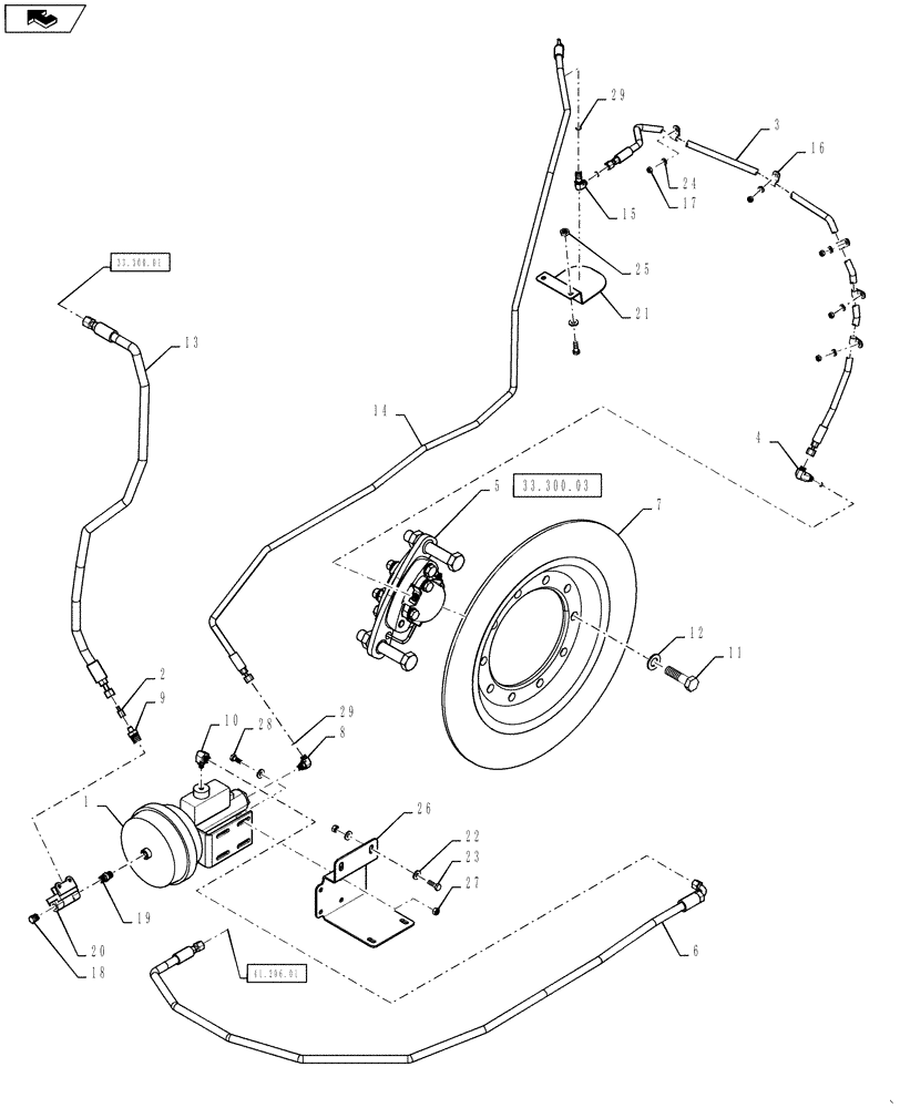 Схема запчастей Case IH TITAN 3530 - (33.300.02[01]) - FRONT BRAKE, BSN YCT033001 (33) - BRAKES & CONTROLS