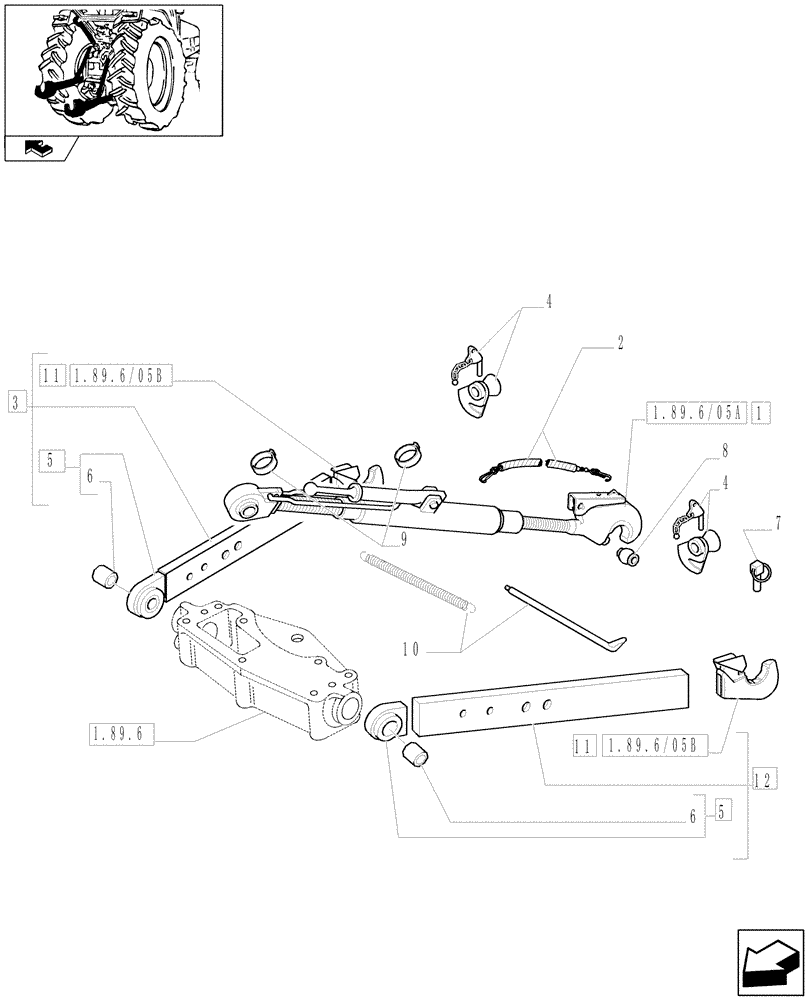 Схема запчастей Case IH FARMALL 95 - (1.89.6/05) - "WALTERSCHEID" THREE POINT HITCH WITH QUICK ATTACH ENDS (VAR.335946) (09) - IMPLEMENT LIFT