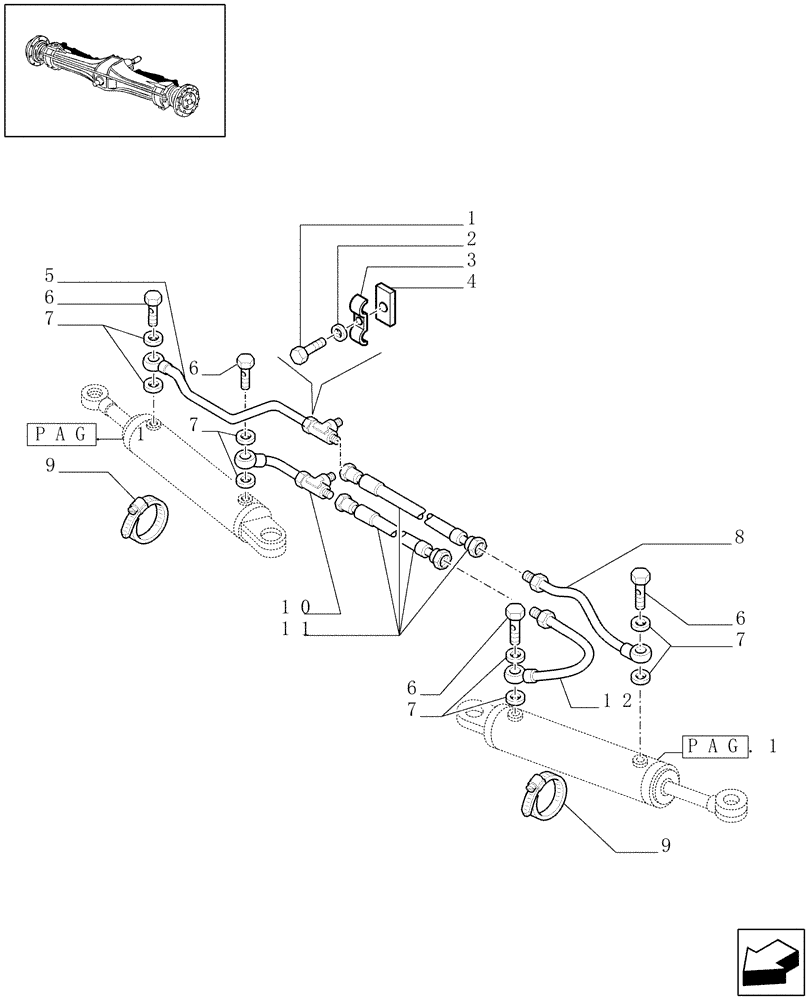 Схема запчастей Case IH JX95 - (1.40.10/12[02]) - 4WD FRONT AXLE - HYDRAULIC STEERING CYLINDER - FOR HIGH CLEARANCE VERSION (04) - FRONT AXLE & STEERING