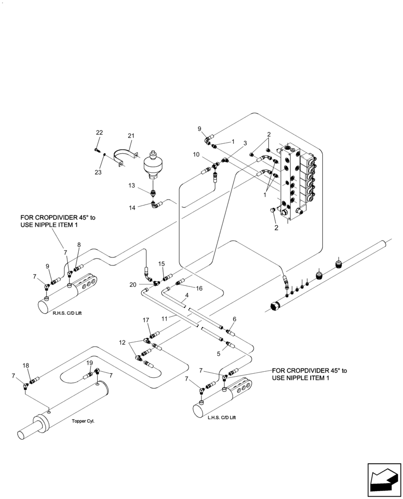 Схема запчастей Case IH A8800 - (35.000.AA[23]) - HYDRAULIC CIRCUIT (TOPPER AND CROPDIVIDER LIFT) (35) - HYDRAULIC SYSTEMS