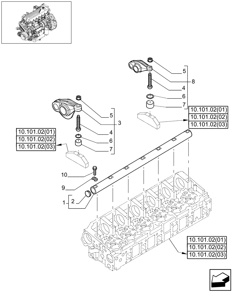 Схема запчастей Case IH 7120 - (10.106.04[01]) - SHAFT & ROCKER ARMS - 7120/7120(LA) (10) - ENGINE