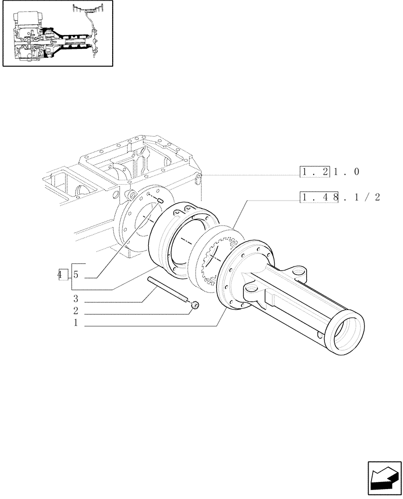 Схема запчастей Case IH JX90U - (1.48.0/01) - (VAR.406) FRONT AXLE, 40KM/H HYDR. DIFF. LOCK - SIDE REDUCTION GEARS (05) - REAR AXLE