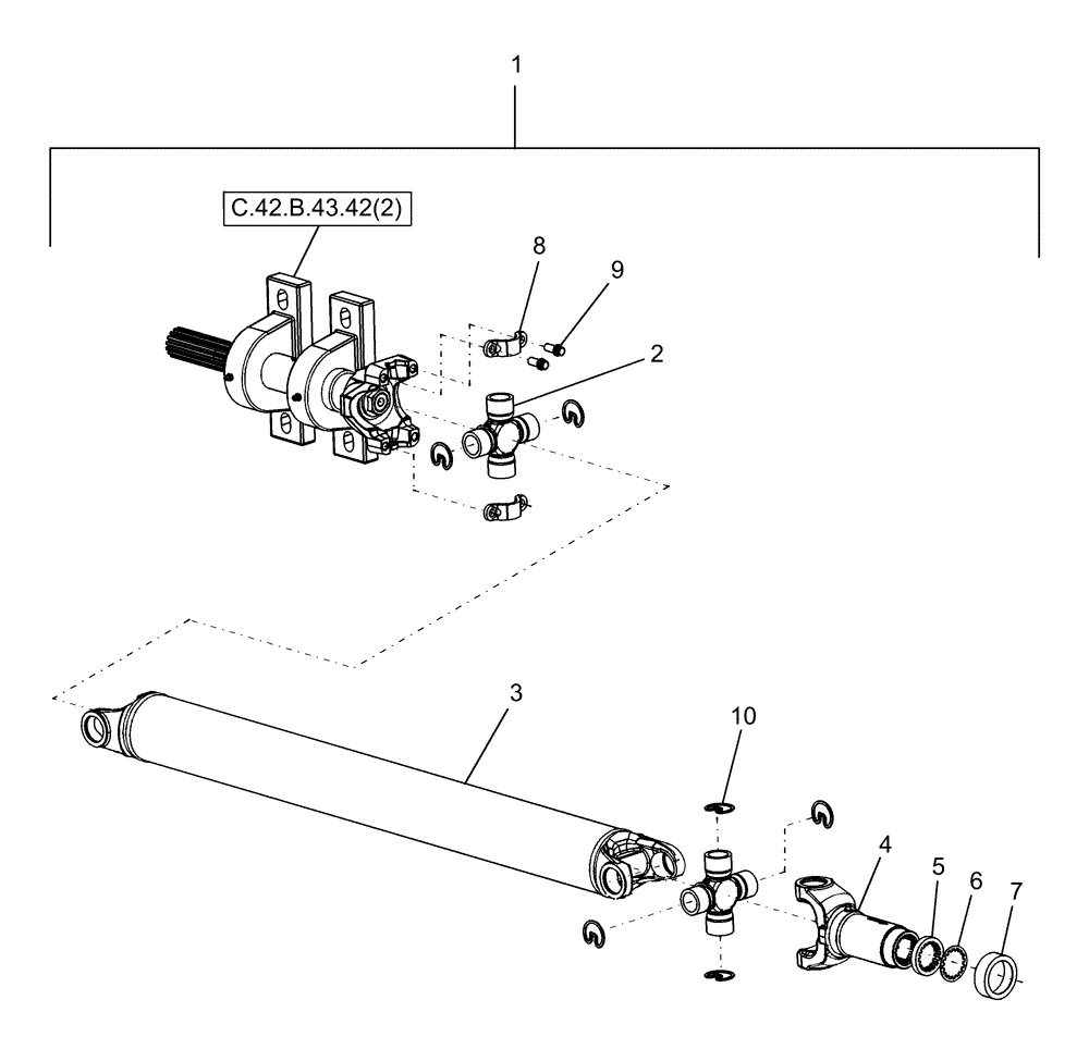 Схема запчастей Case IH AFX8010 - (C.42.B.43.42[1]) - SHAFT DRIVE, LOWER - FEEDER / HEADER C - Power Train