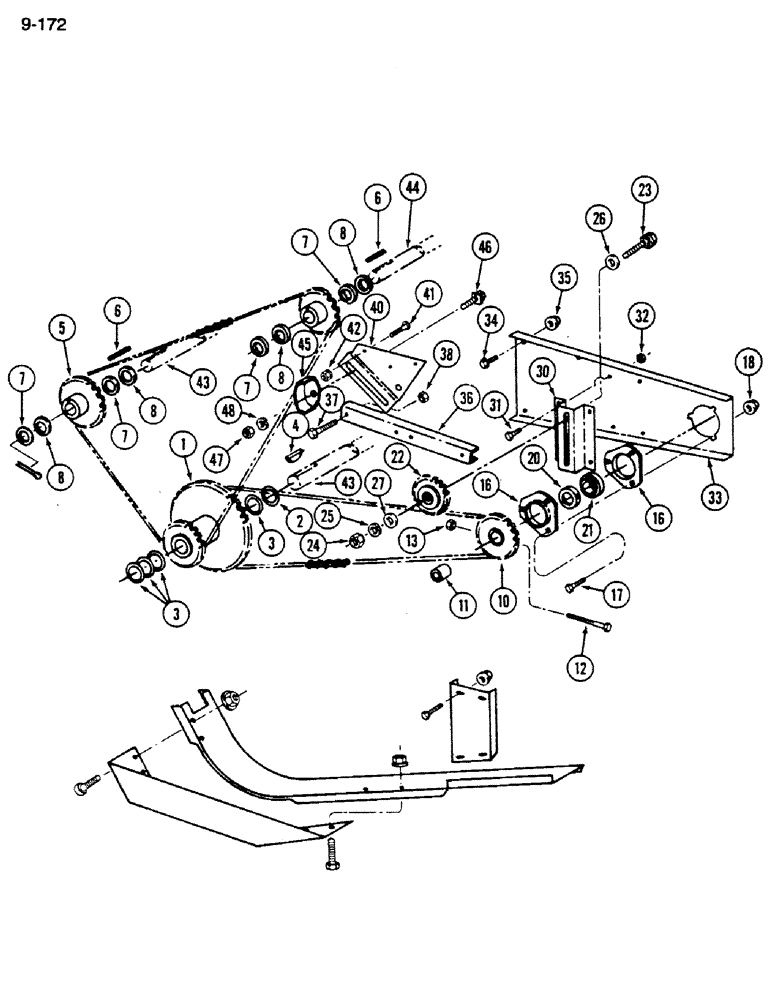 Схема запчастей Case IH 1620 - (9-172) - GRAIN TANK UNLOADER CHAIN DRIVE (17) - GRAIN TANK & UNLOADER