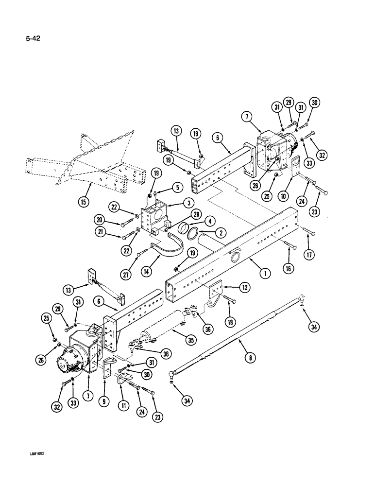 Схема запчастей Case IH 1640 - (5-42) - STEERING AXLE AND EXTENSIONS, POWER GUIDE AXLE, PRIOR TO P.I.N. JJC0034001 (04) - STEERING