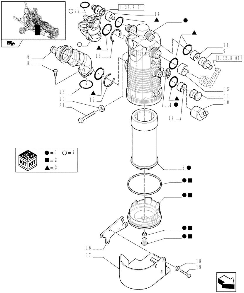 Схема запчастей Case IH PUMA 155 - (1.32.8[02]) - PUMPS FOR HYDRAULIC SYSTEM AND LIFT - OIL FILTER (03) - TRANSMISSION