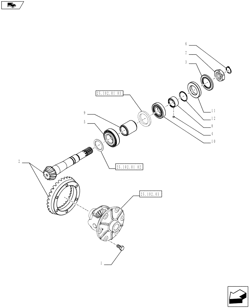 Схема запчастей Case IH FARMALL 65C - (25.102.01[01]) - 4WD FRONT AXLE - BEVEL GEAR PAIR (25) - FRONT AXLE SYSTEM