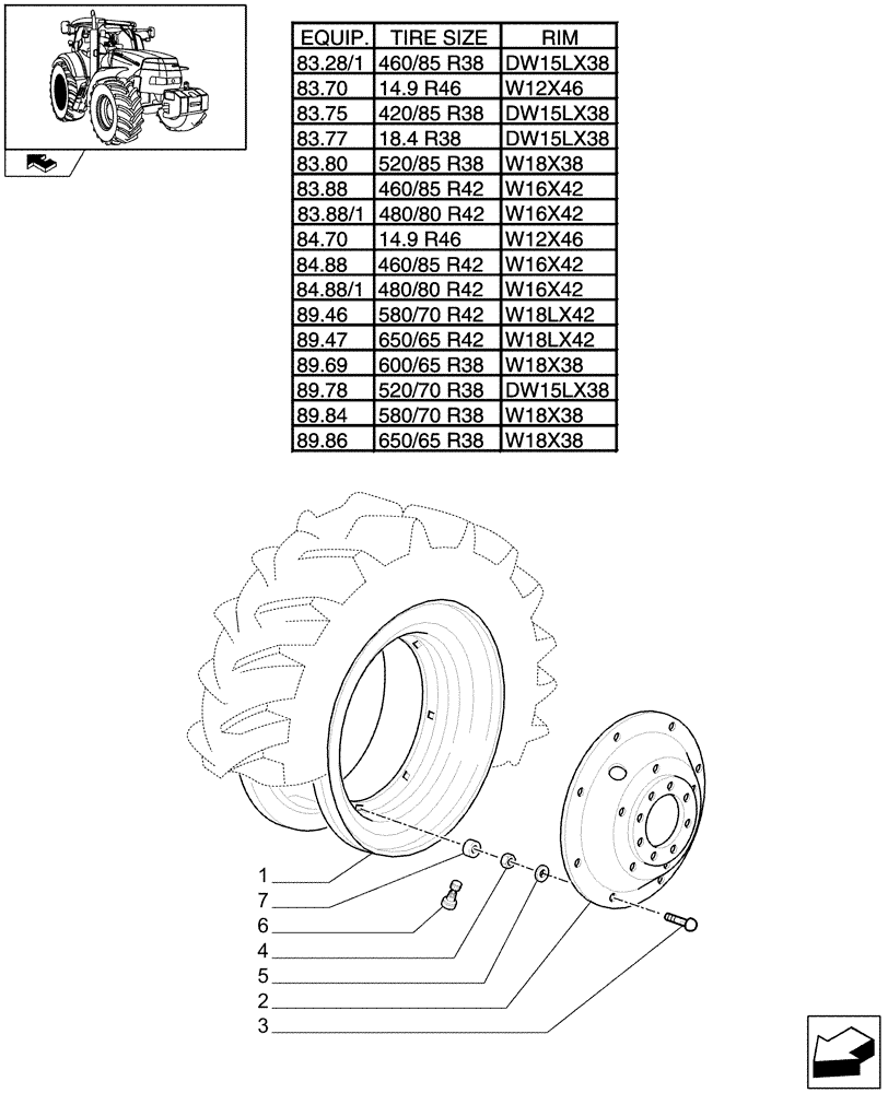 Схема запчастей Case IH PUMA 140 - (83.00[03]) - REAR WHEELS (11) - WHEELS/TRACKS