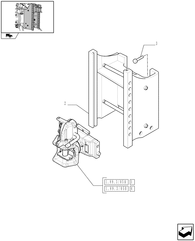 Схема запчастей Case IH FARMALL 85C - (1.89.3/05[01]) - AUTOMATIC SWIVEL HOOK FOR EEC, VERTICAL ADJUST. SLIDING (GERMANY) - W/CAB - TOW HOOK (VAR.330772) (09) - IMPLEMENT LIFT