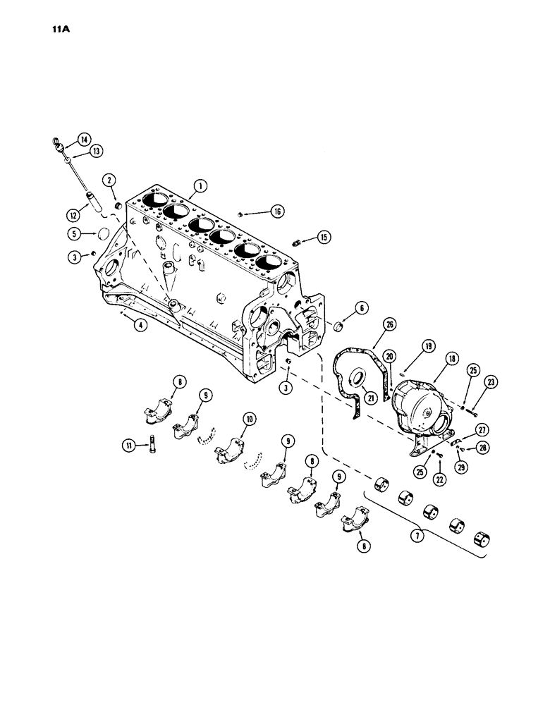 Схема запчастей Case IH 1030 - (011A) - CYLINDER BLOCK ASSEMBLY, USED PRIOR TO ENGINE SERIAL NUMBER 2174160 (02) - ENGINE