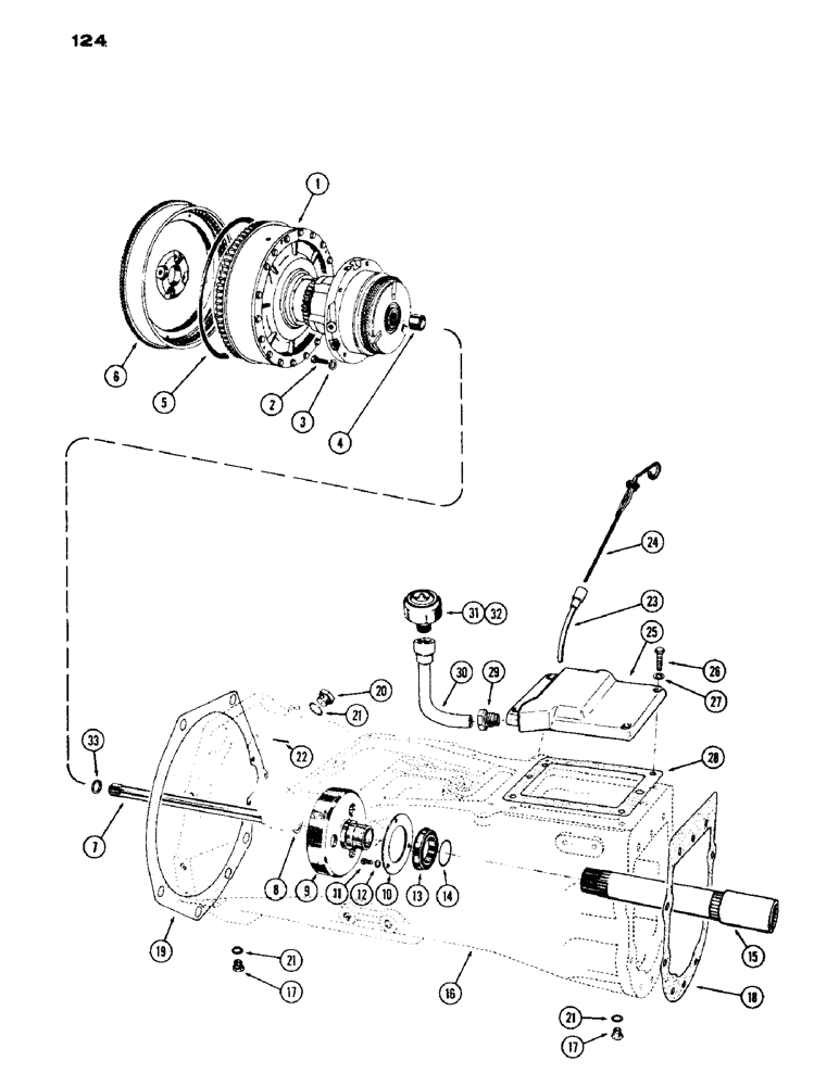 Схема запчастей Case IH 530 - (124) - TORQUE CONVERTER AND HOUSING, CASE-O-MATIC (06) - POWER TRAIN