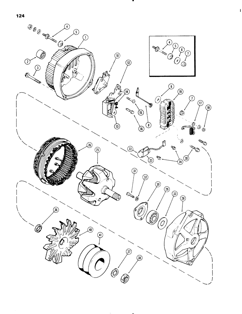 Схема запчастей Case IH 1270 - (124) - A47044 ALTERNATOR, 72 AMPERE DELCO-REMY (04) - ELECTRICAL SYSTEMS