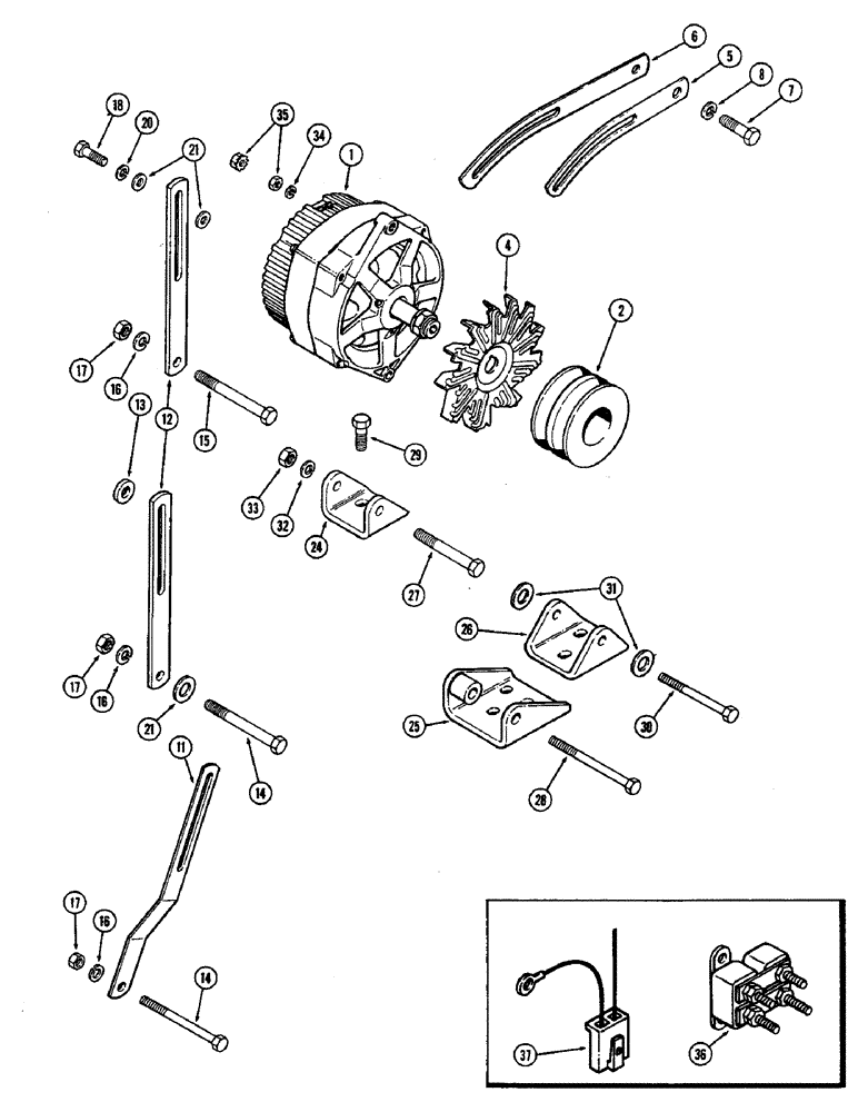 Схема запчастей Case IH 2470 - (105A) - ALTERNATOR KIT, TO CONVERT 55 AMPERE PRESTOLITE, TO 62 AMPERE DELCO-REMY, (04) - ELECTRICAL SYSTEMS