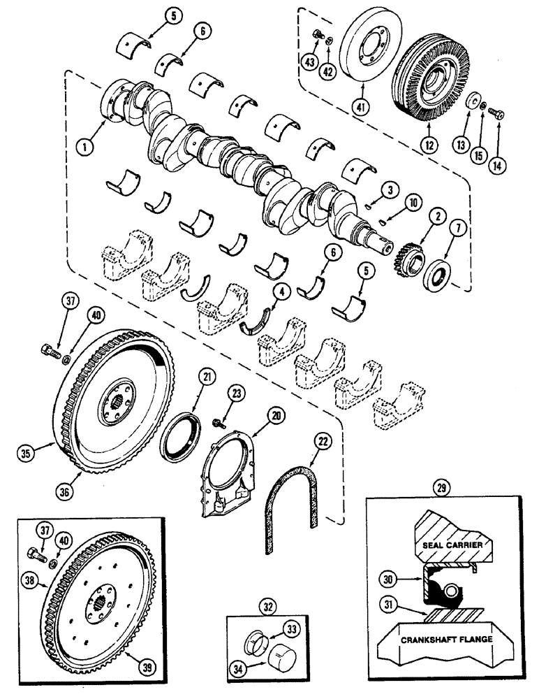 Схема запчастей Case IH 2290 - (2-040) - CRANKSHAFT AND FLYWHEEL, 504BDT DIESEL ENGINE (02) - ENGINE