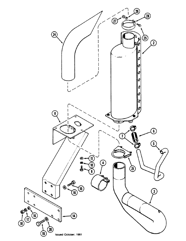 Схема запчастей Case IH 2390 - (2-28) - VERTICAL MUFFLER, USED ON TRACTOR EQUIPPED WITH LOADER, 504BDT, DIESEL ENGINE (02) - ENGINE