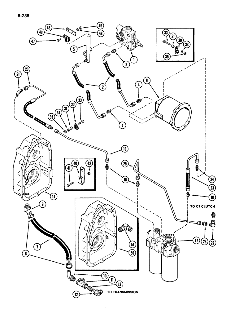 Схема запчастей Case IH 4490 - (8-238) - PTO HYDRAULICS AND LUBE TUBES, PRIOR TO P.I.N. 8860450 (08) - HYDRAULICS