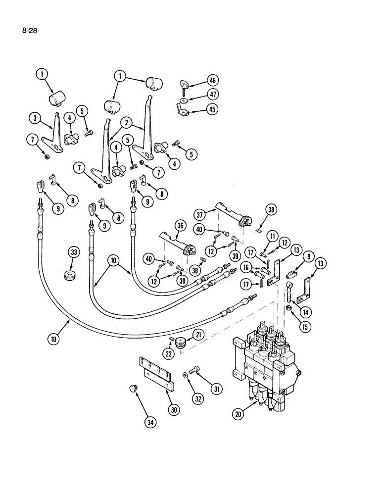 Схема запчастей Case IH 3394 - (8-28) - REMOTE HYDRAULIC CONTROLS, THREE CIRCUIT REMOTE (08) - HYDRAULICS