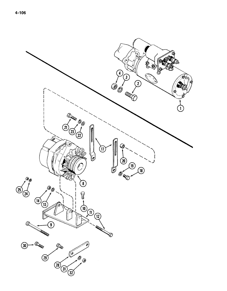 Схема запчастей Case IH 4994 - (4-106) - STARTER MOUNTING / ALTERNATOR MOUNTING (04) - ELECTRICAL SYSTEMS