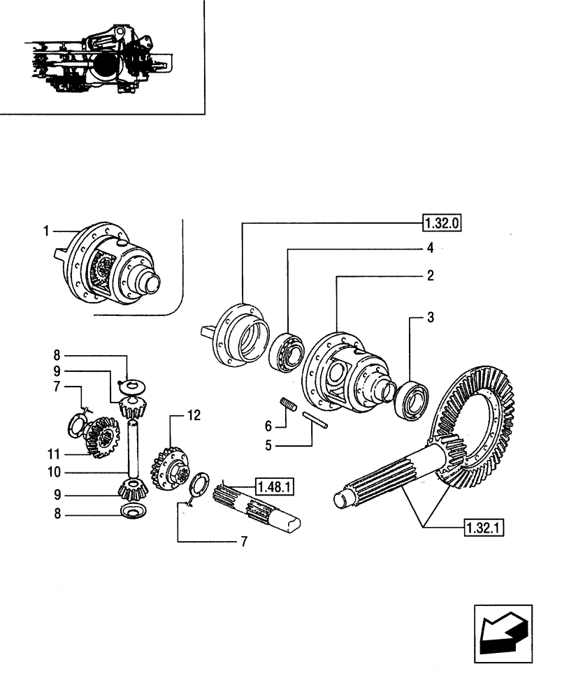 Схема запчастей Case IH JX65 - (1.32.4[01]) - DIFFERENTIAL GEARINGS - DIFFERENTIAL BOX AND GEARS (03) - TRANSMISSION