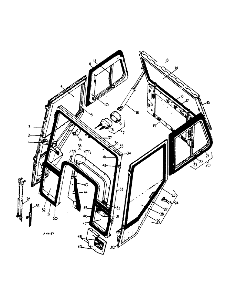 Схема запчастей Case IH 444 - (6-76) - SAFETY CAB, UP TO 444-001/B001573, UP TO 444-002/B000825 (09) - CHASSIS