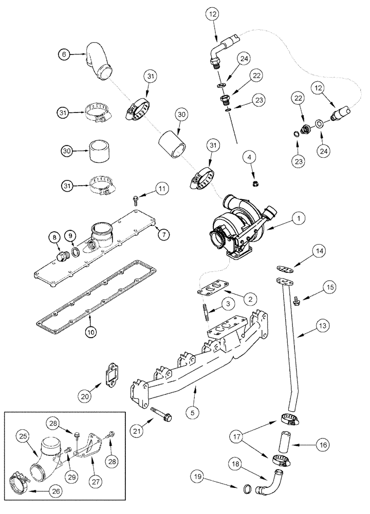 Схема запчастей Case IH 3150 - (03-009) - TURBOCHARGER SYSTEM (01) - ENGINE