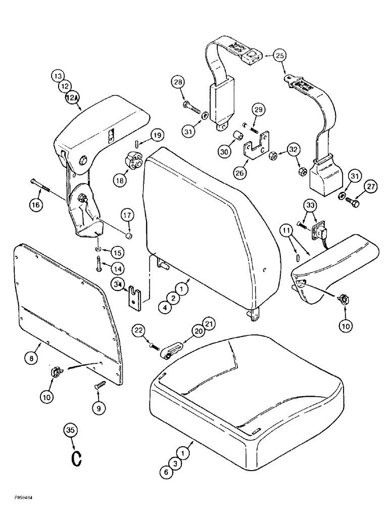 Схема запчастей Case IH 9370 - (9-070) - DELUXE AIR SUSPENSION SEAT, CUSHIONS, ARM RESTS AND SEAT BELT (09) - CHASSIS/ATTACHMENTS