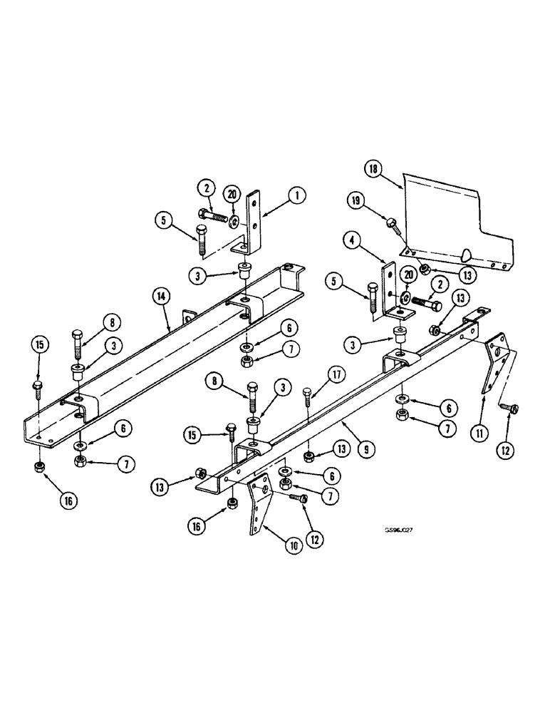 Схема запчастей Case IH 1660 - (2-52) - ENGINE RAILS AND SUPPORTS, DT466B ENGINE (01) - ENGINE