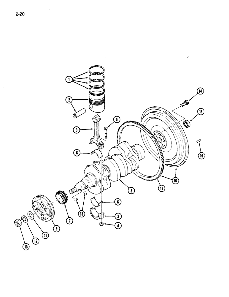 Схема запчастей Case IH 245 - (2-20) - PISTON, CONNECTING ROD,, CRANKSHAFT AND FLYWHEEL (02) - ENGINE