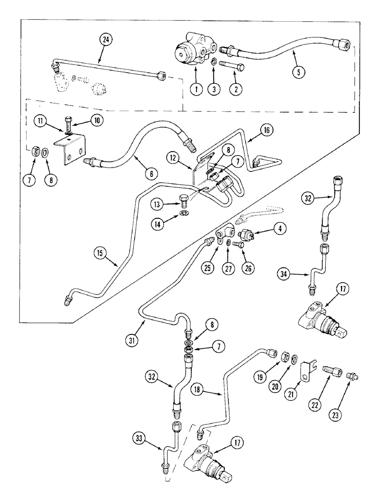 Схема запчастей Case IH 1394 - (7-288) - BRAKE TUBES AND SLAVE CYLINDERS, TRACTORS WITH CAB (07) - BRAKES