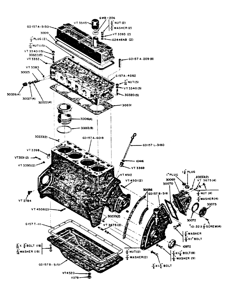 Схема запчастей Case IH 300B-SERIES - (044) - DIESEL ENGINE, CYLINDER HEAD, CYL, BLOCK, TIMING GEAR COVER, FUEL INJECTION PUMP HOUSING AND OIL PAN (02) - ENGINE