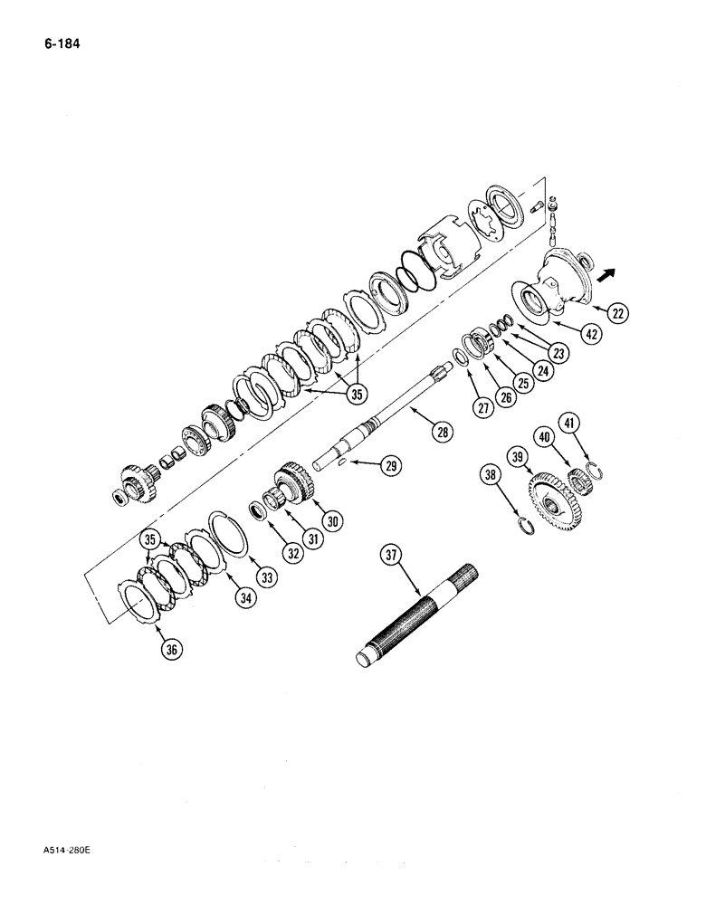 Схема запчастей Case IH 385 - (6-184) - TWO SPEED POWER SHIFT, TRACTORS P.I.N. 18001 AND AFTER (06) - POWER TRAIN