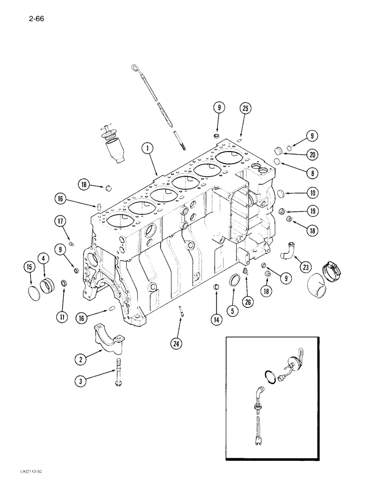 Схема запчастей Case IH 1844 - (2-66) - CYLINDER BLOCK 6TA-830 ENGINE WITH SIX PISTON COOLING NOZZLES (01) - ENGINE