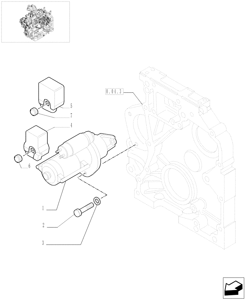 Схема запчастей Case IH JX1070U - (0.36.0) - STARTER MOTOR (01) - ENGINE