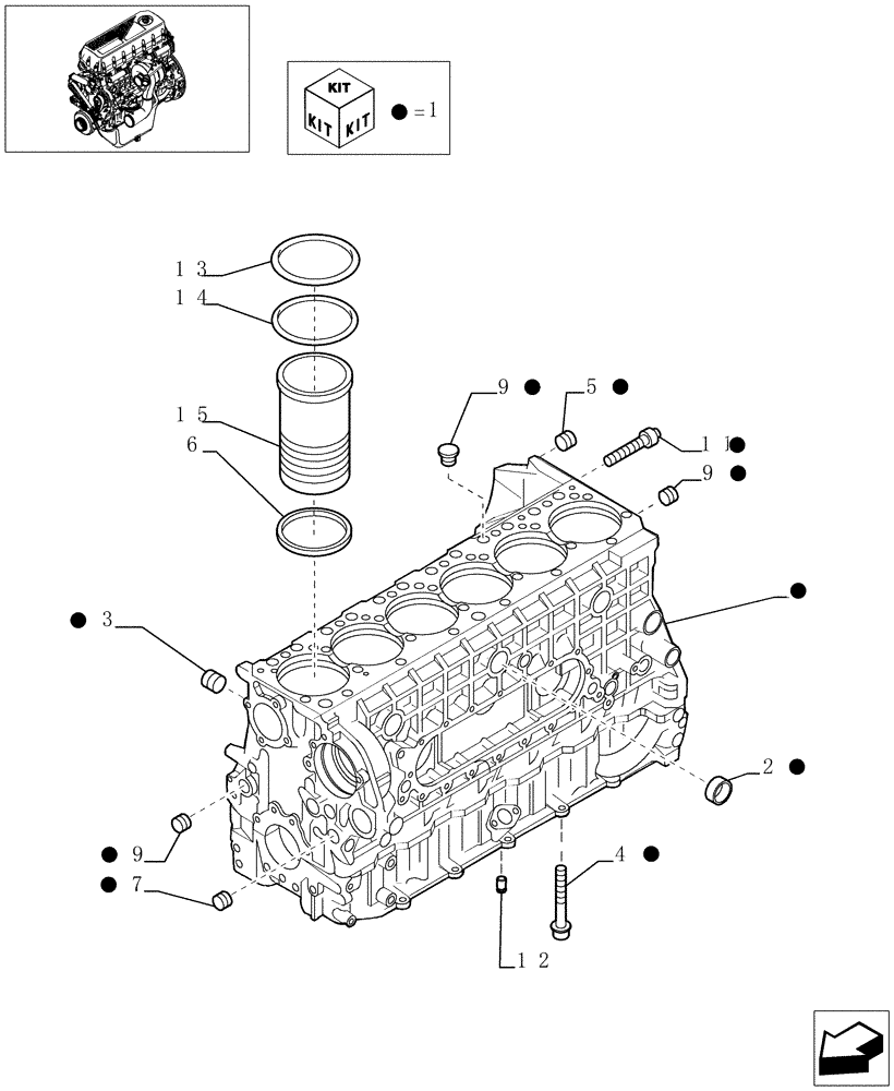 Схема запчастей Case IH F2BE0684A B003 - (0.04.0[01]) - CYLINDER BLOCK & RELATED PARTS (504029648 - 500333204) 