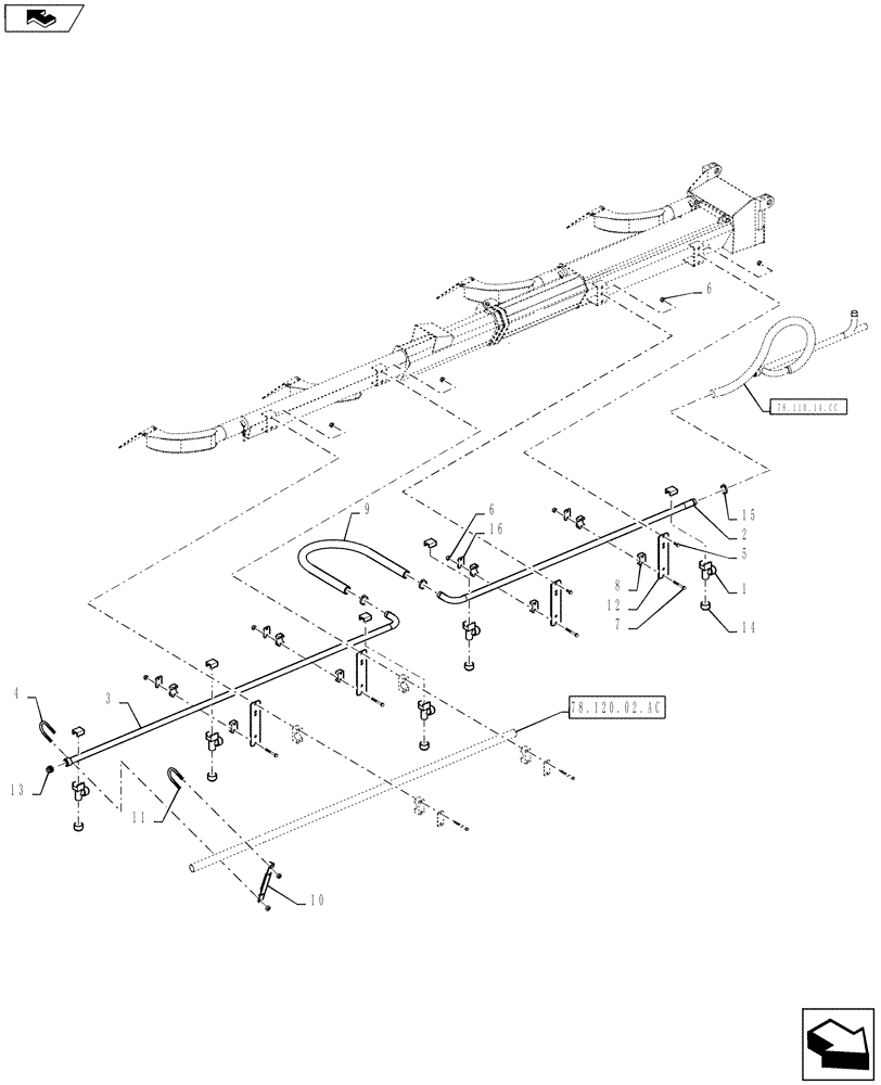 Схема запчастей Case IH 810 - (78.110.14.CD) - BOOM PLUMBING, 60, 3" TUBES, RH, OUTER (78) - SPRAYING