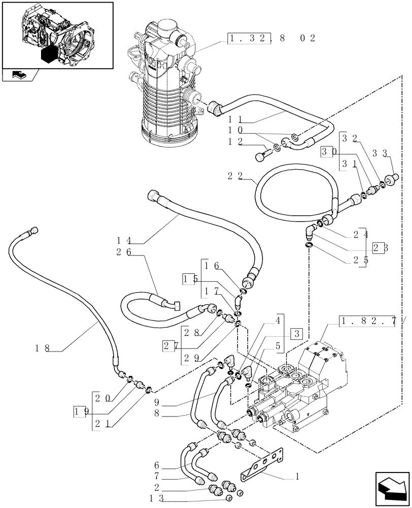 Схема запчастей Case IH MAXXUM 110 - (1.82.7/02[02]) - 2 ELECTRONIC MID MOUNTED VALVES - PIPES (VAR.330560-333560) (07) - HYDRAULIC SYSTEM