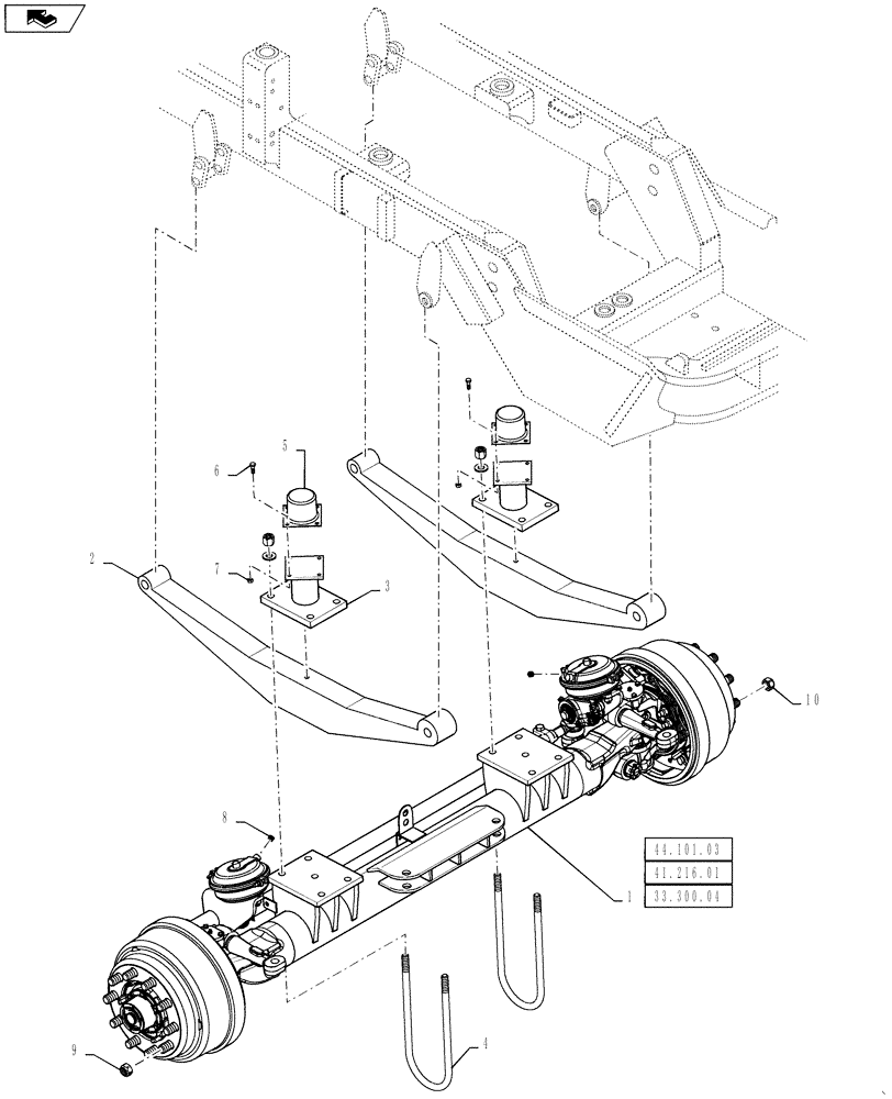 Схема запчастей Case IH TITAN 4530 - (44.101.02) - FRONT AXLE AND LEAF SPRING (44) - WHEELS