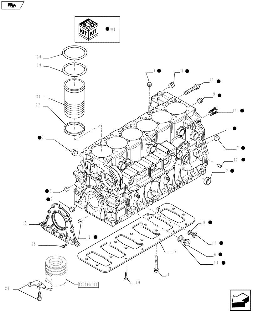 Схема запчастей Case IH F2CFZ613A E016 - (10.001.02) - CRANKCASE (504384284 - 504311100 - 504248099) (10) - ENGINE