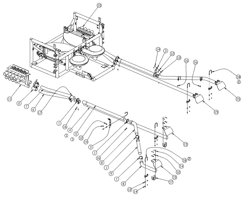 Схема запчастей Case IH 437 - (04-007) - TUBES GROUP, MID, 3.0 Boom Group