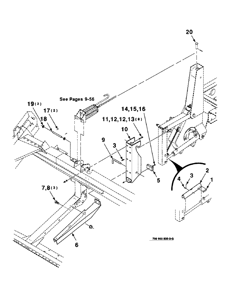 Схема запчастей Case IH 8820 - (9-054) - ADAPTER ASSEMBLY, RIGHT (58) - ATTACHMENTS/HEADERS